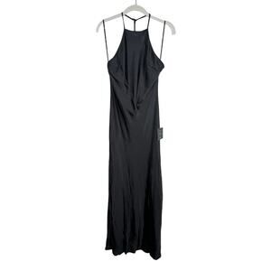 Lulu's Black Satin Halter Maxi Dress